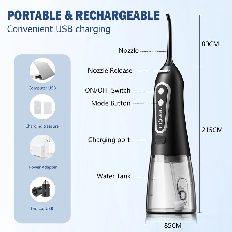 Irrigador oral com usb recarregável, dentes mais limpos.