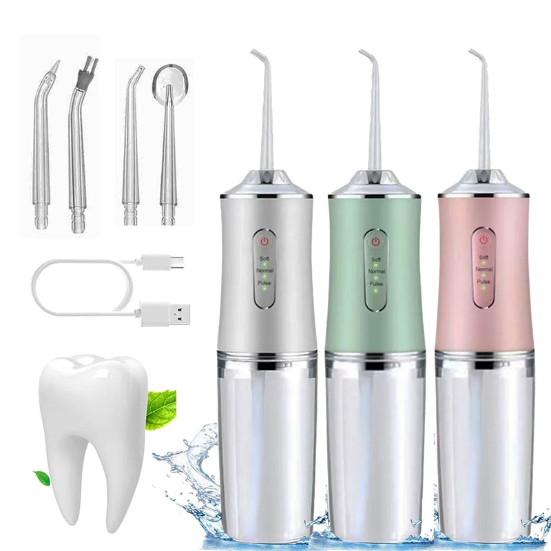 Irrigador oral portátil, fio recarregável usb, 220ml, dentes mais limpos!